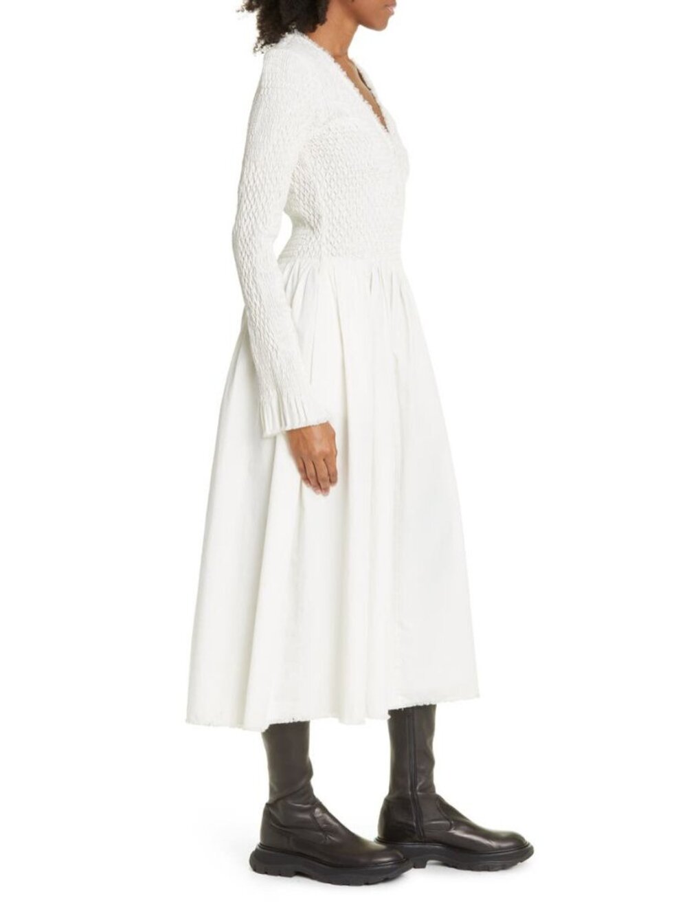 🆕SEA NEW YORK Casey Smocked Long Sleeve Midi Dress White 10 - Picture 2 of 16